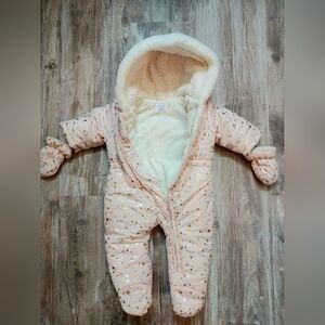 The Children's Place Baby Girls Snowsuit Winter infant Gold Foil Stars Pink 3-6m